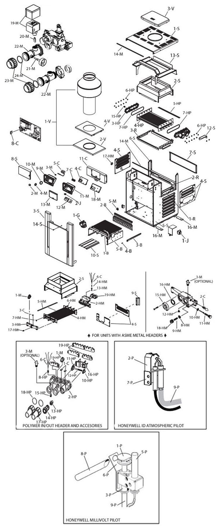 Raypak Digital Natural Gas Pool Heater 200k BTU Electronic Ignition | P-M206A-EN-C 009962 | P-D206A-EN-C 009994 | P-R206A-EN-C 009216 Parts Schematic