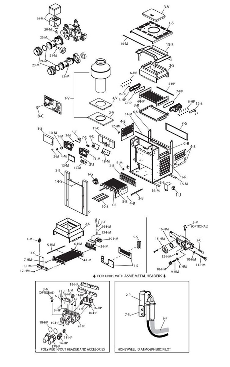 Raypak Digital Natural Gas Pool Heater 266k BTU | Electronic Ignition | P-M266A-EN-C 009963 | P-D266A-EN-C 009995 | P-R266A-EN-C 009217 Parts Schematic