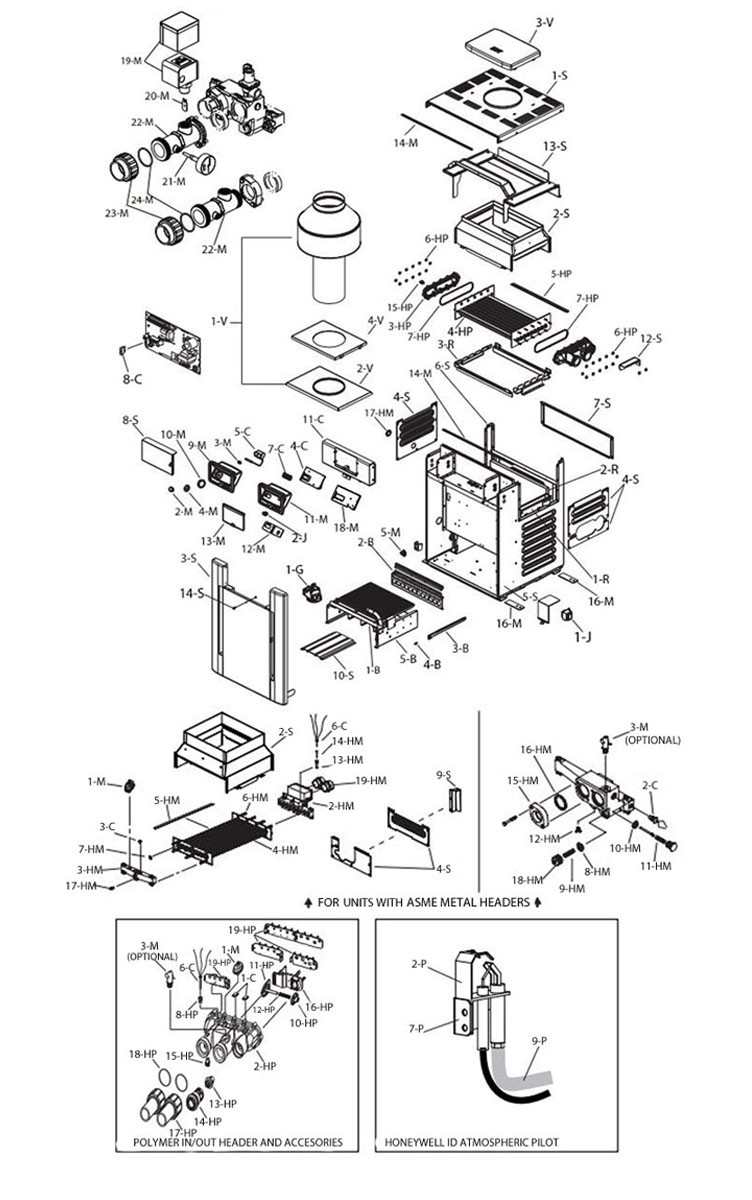 Raypak Digital Propane Gas Pool Heater 266k BTU | Electronic Ignition | P-M266A-EP-C 009975 | P-D266A-EP-C 010007 | P-R266A-EP-C 009225 Parts Schematic