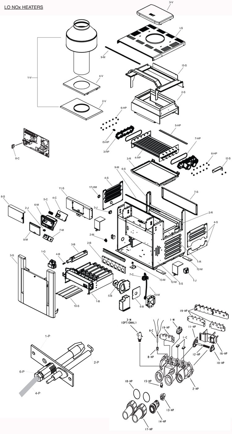Raypak Digital Low NOx Natural Gas Heater 207k BTU |  P-R207A-EN-C 009240 P-M207AL-EN-C  009990 Parts Schematic