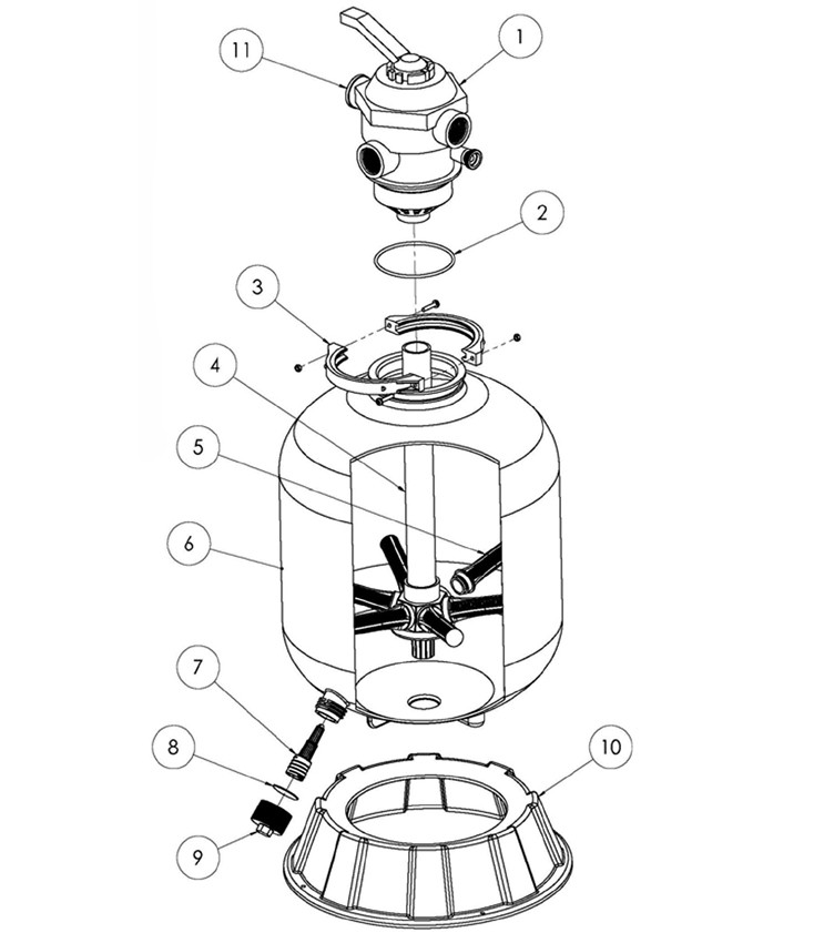 Sta-Rite Cristal-Flo II 16" Top Mount High Rate Sand Filter with 1.5" Multi-Port Valve | 1.4 Sq. Ft. | 145359 Parts Schematic