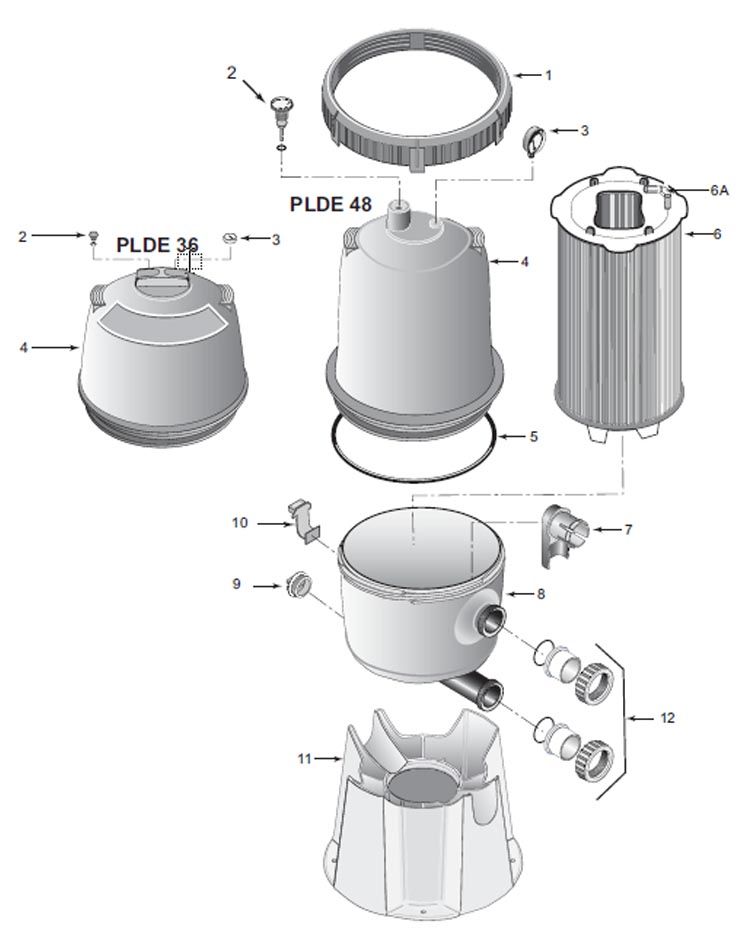 Pentair System:2 PLDE Series Modular D.E. Filter 36SqFT | PLDE36 Parts Schematic