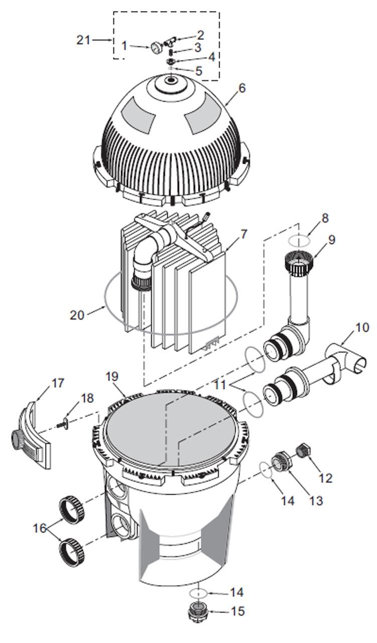 Pentair Sta-Rite D.E. Filter SD Series System:3 (Backwash Valve Required - Not Included) 53 sq. ft. | S8D110 Parts Schematic