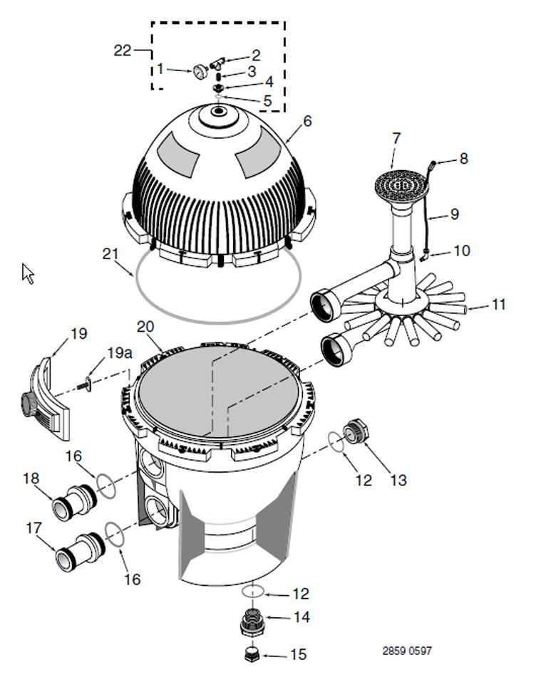 Sta-Rite System 3 SS Series Filter | Backwash Valve Required - Not Included | 3.4 Sq Ft | S8S70 Parts Schematic