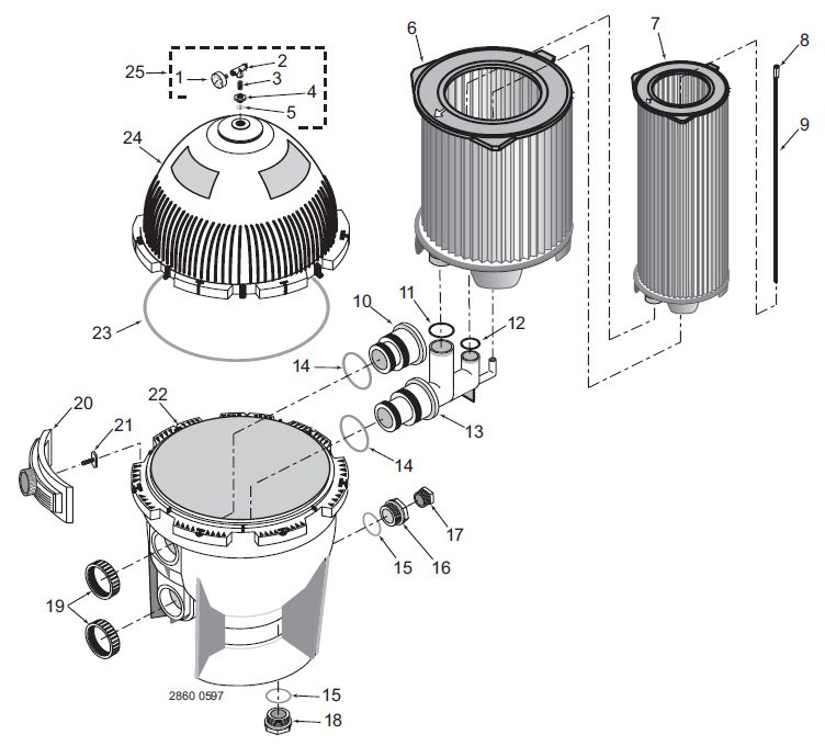 Pentair Sta-Rite System:3 Modular Media Cartridge Filter | 450 sq. ft. | S8M150 Parts Schematic