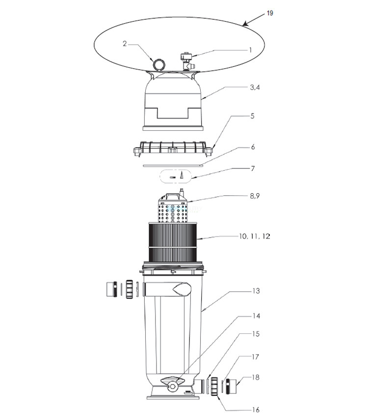 Pentair Sta-Rite PXCRP150 Posi-Clear Cartridge Filter | 150 Sq. Ft. | 160352 Parts Schematic