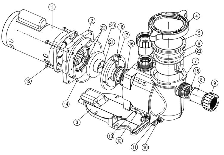 Sta-Rite SuperMax 1.5HP Energy Efficient 2-Speed Pool Pump 230V | PHK2RAY6F-103L Parts Schematic