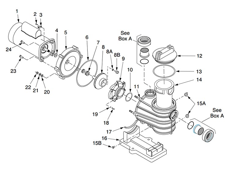 Sta-Rite Dyna-Glas Uprated Pool Pump | 1.0HP 115V/230V | MPRA6E-147L Parts Schematic