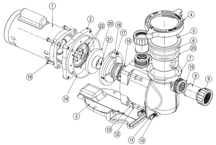 Sta-Rite SuperMax .5HP Standard Efficiency Pool Pump 115-230V | PHK2RA6C-100L Parts Schematic