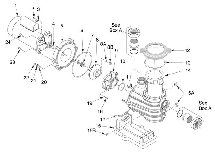 Sta-Rite Dyna-Pro E .5HP Energy Efficient Pool Pump | Full Rated 115V 230V | MPE6C-204L Parts Schematic