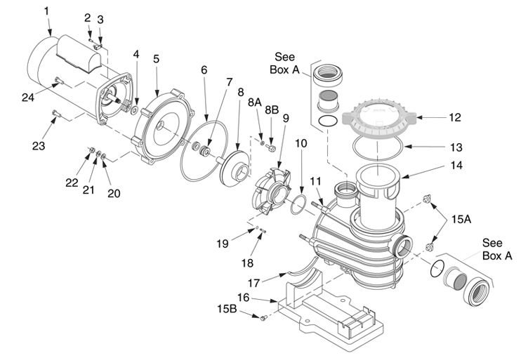 Sta-Rite Dyna-Pro E .75HP Standard Efficiency Pool Pump Up Rated 115V 230V | MPRA6D-204L Parts Schematic