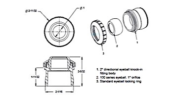 AquaStar Three Piece Directional Eyeball Fitting | 2" Knock-in | with 1" Orifice | White | 6101