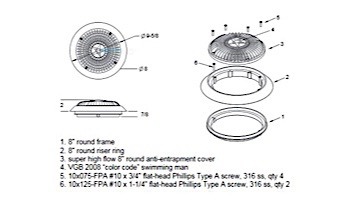 AquaStar 8" Star Anti-Entrapment Cover, Solid Riser Ring and Mud Frame (VGB Series) | Tan | A8R108
