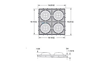 Aquastar Four (4) Square RSUN9/8HPH for 1" Deep 18" Sq. Retrofits | Black | RSUN18HPHR102