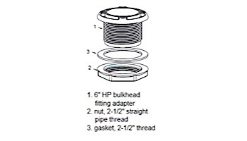 AquaStar 6" Bulkhead Adapter, 2.5 " Thread, 2" Socket, with Gaskets and Locking Nut for Fiberglass/Steel | White | 6HA25T20S101