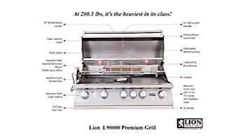 Lion Premium Grills L-90000 40" 5-Burner Stainless Steel Built-in Propane Grill with Lights | 90814