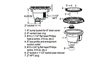 AquaStar 8" Sump Bucket with Super Low Profile Anti-Entrapment Cover with Riser Ring | Blue | LP8SBWR104