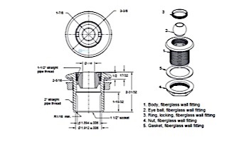 AquaStar Large 2" Return Fitting | with Gasket Nut and Eyebal Nut | for Fiberglass or Steel | Light Gray | 1020F103