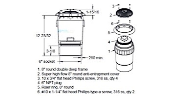 AquaStar 8'' Star Anti-Entrapment Cover, Solid Riser Ring and Double/Deep Frame with 6'' Socket Sump Bucket (VGB Series) | Tan | A8R108F
