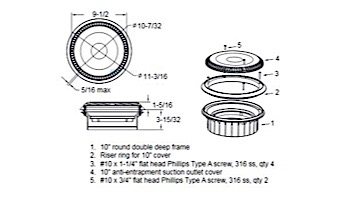 AquaStar 10" Anti-entrapment Suction Outlet Cover | with Solid Riser Ring and Double Deep Mud Frame (VGB Series) | White | 10AVR101A