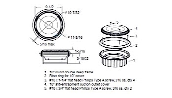 AquaStar 10" Anti-entrapment Suction Outlet Cover | with Solid Riser Ring and Double Deep Mud Frame (VGB Series) | Light Gray | 10AVR103A