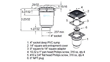 AquaStar 14" Square Grate with Double Deep Sump Bucket with 4" Socket (VGB Series) | White | 914101D