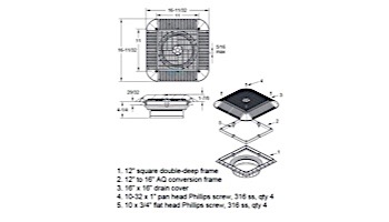 AquaStar 16" Square Anti-Entrapment Suction Outlet Cover with Double Deep Mud Frame | Sump for Optional Secondary Drain (VGB Series) | White | 1216101A