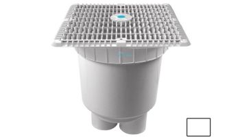 AquaStar 12"x12" Wave Suction Outlet  & Vented Riser Ring with 2 Port Double Deep Sump Bucket | White | WAV12WR101B