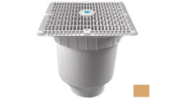 AquaStar 12"x12" Square Wave Grate  & Vented Riser Ring with Double Deep Sump Bucket with 4" Socket (VGB Series) | Tan | WAV12WR108D