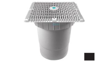 AquaStar 12"x12" Square Wave Grate  & Vented Riser Ring with Double Deep Sump Bucket with 6" Socket (VGB Series) | Black  | WAV12WR102F