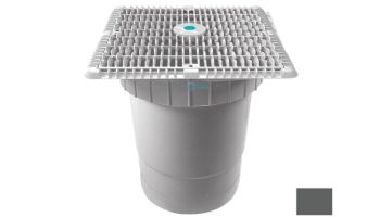 AquaStar 12"x12" Square Wave Grate  & Vented Riser Ring with Double Deep Sump Bucket with 6" Socket (VGB Series) | Dark Gray  | WAV12WR105F