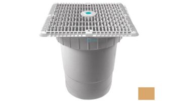 AquaStar 12"x12" Square Wave Grate  & Vented Riser Ring with Double Deep Sump Bucket with 6" Socket (VGB Series) | Tan | WAV12WR108F