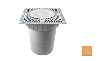 AquaStar 9" Square Sun Grate with Vented Riser Ring with Double Deep Sump Bucket with 6" Socket (VGB Series) Tan | SUN9WR108F