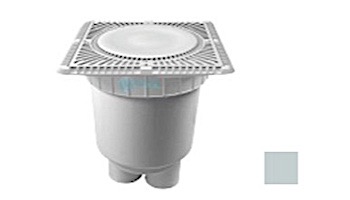 Aquastar 12" Square Sun Grate with Vented Riser Ring with 2 Port Double Deep Sump Bucket (VGB Series) Light Gray | SUN12WR103B