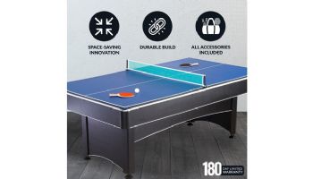 Hathaway Maverick 7-Ft. Pool Table with Table Tennis Top | Black with Red Felt | NG1023 BG1023