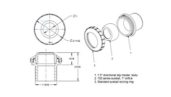 AquaStar Directional Eyeball Fitting 3 pc 1 1/2" Slip Insider 1" Orifice | Light Gray | SL8103