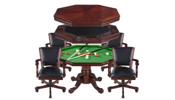 Hathaway Kingston Walnut 3-In-1 Poker Table with 4 Arm Chairs | Walnut Finish | NG2366 BG2366