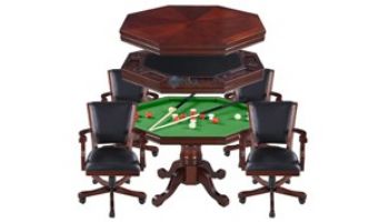 Hathaway Kingston Walnut 3-In-1 Poker Table with 4 Arm Chairs | Walnut Finish | NG2366 BG2366