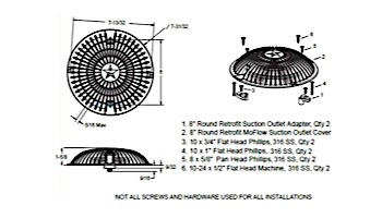 AquaStar 8" Round Retrofit MoFlow Suction Outlet Cover with Screw and Bushing Kit | Black | R8MF102