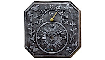 terra cotta clock and thermometer