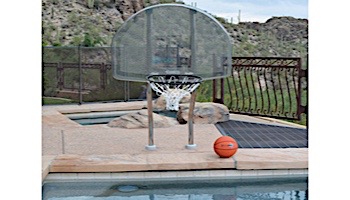 Inter-fab Traditional Style Basketball Game Set | 18" Offset Post | In Deck Bronze Anchor Jig | White Powder Coated Support Legs | SPS-BBAL 18 GBC-1