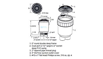 AquaStar 8" Round MoFlow Suction Outlet Cover with 2 Port Double Deep Sump Bucket (VGB Series) | White | 8MF101B