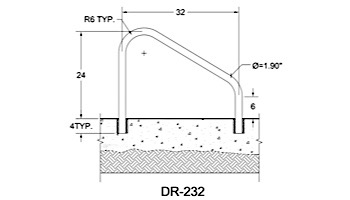 Saftron Deck Mounted 2-Bend Handrail Pair | .25" Thickness 1.90" OD | 32"W x 24"H | White | DR-232-W