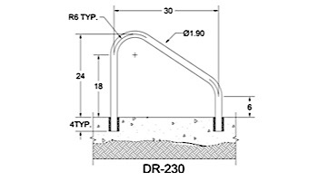 Saftron Deck Mounted 2-Bend Handrail Pair | .25" Thickness 1.90" OD | 30"W x 24"H | Beige | DR-230-B