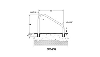 Saftron Deck Mounted 2-Bend Handrail Pair | .25" Thickness 1.90" OD | 32"W x 24"H | Beige | DR-232-B