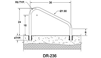 Saftron Deck Mounted 2-Bend Handrail Pair | .25" Thickness 1.90" OD | 36"W x 24"H | White | DR-236-W