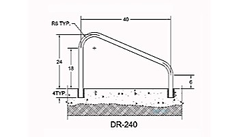 Saftron Deck Mounted 2-Bend Handrail Pair | .25" Thickness 1.90" OD | 40"W x 24"H | White | DR-240-W