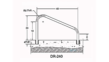 Saftron Deck Mounted 2-Bend Handrail Pair | .25" Thickness 1.90" OD | 40"W x 24"H | Black | DR-240-BK