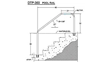 Saftron Deck To Pool Mounted 3-Bend Handrail | .25" Thickness 1.90" OD | 60"W x 32"H | White | DTP-360-W