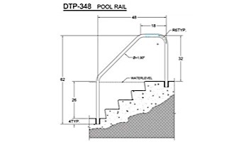 Saftron Deck To Pool Mounted 3-Bend Handrail | .25" Thickness 1.90" OD | 48"W x 32"H | Black | DTP-348-BK